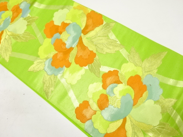 アンティーク　立涌に牡丹模様織り出し袋帯（着用可）